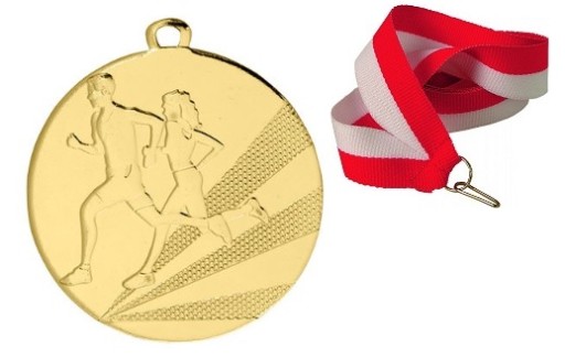 MEDAL ZŁOTY BIEGI BIEGANIE MARATON 50MM + WSTĄŻKA