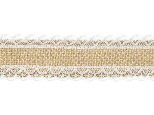 WSTĄŻKA JUTOWA Z KORONKĄ 4cm/5m juta ślub wesele