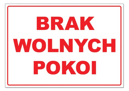 BRAK WOLNYCH POKOI TABLICZKA tablica PCV 21x15