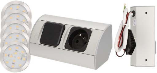 ZESTAW OPRAW MEBLOWYCH LED Z WYŁĄCZNIKIEM I GNIAZDEM NAROŻNYM 230V