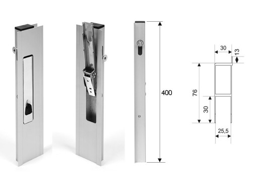 Zamek pionowy burty alumin H400 ryglem bocznym P/L