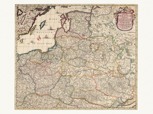 POLSKA LITWA mapa de Witt 1682 r. płótno