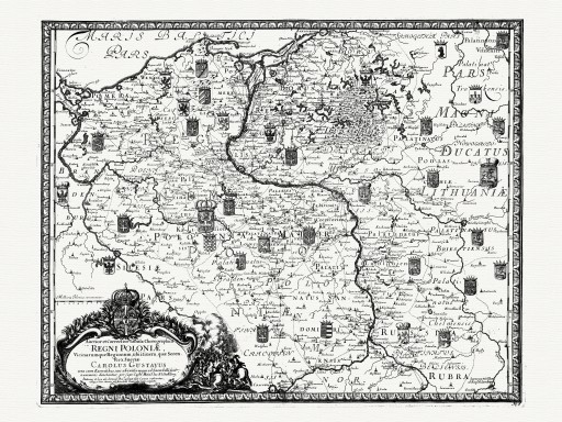 mapa POLSKI z herbami Dahlbergh 1696 r.