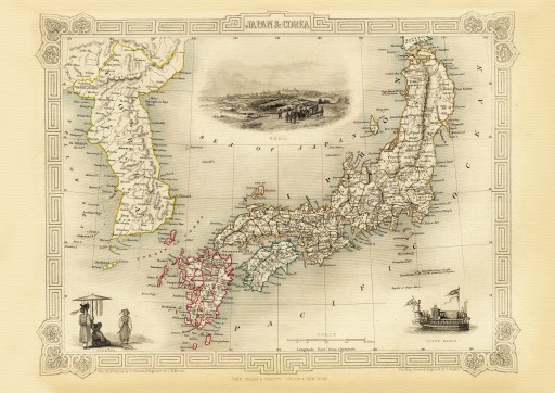 JAPONIA KOREA mapa ilustrowana Tallis 1851 r.