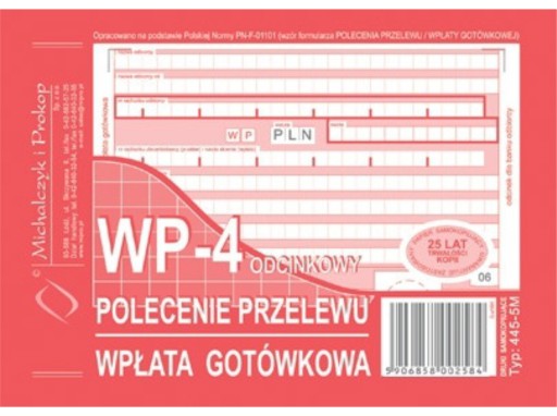 Polecenie przelewu wpłata 4-odcinkowe A6 445-5M