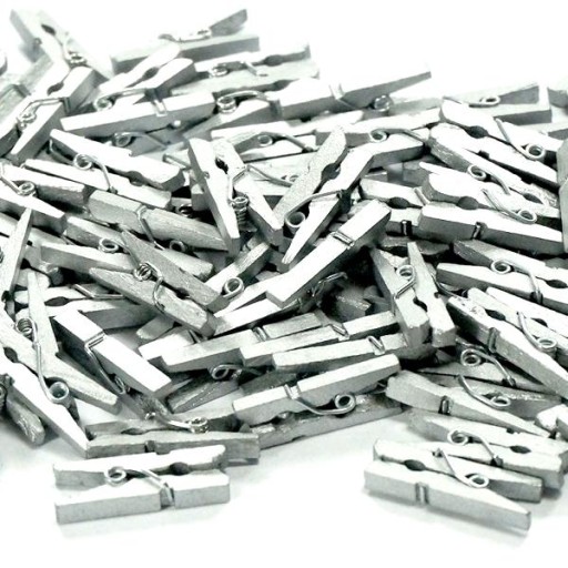 KLAMERKI SPINACZE MINI SREBRNE 100 SZT/ 2,5 CM