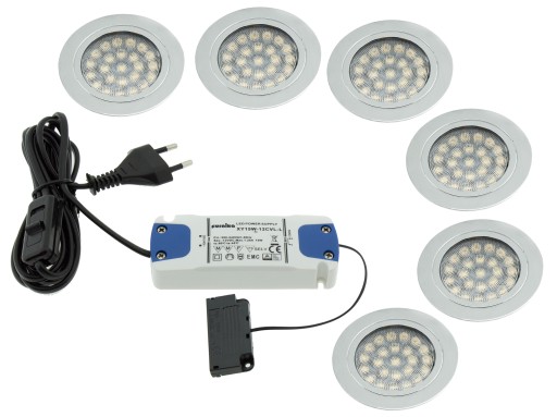 Kpl 6x ROUND LED 1,8W 12V stropné očko+napájací adaptér