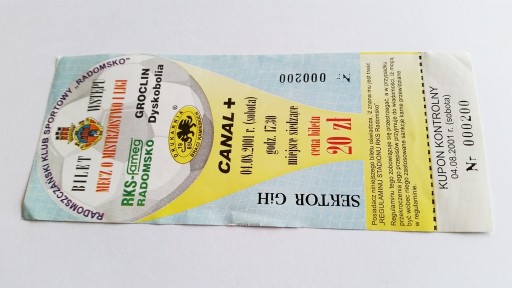 Квиток RKS RADOMSKO - GROCLIN Grodzisk 08.04.2001