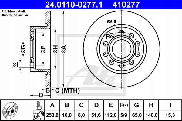 DISQUES SABOTS DE FREIN ATE ARRIÈRE - SKODA OCTAVIA 3 253MM photo 2 - milautoparts-fr.ukrlive.com