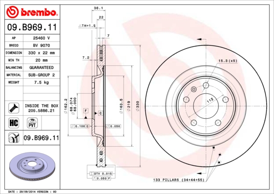 DISCS I PADS BREMBO REAR - AUDI A6 C7 A7 330MM photo 2 - milautoparts-fr.ukrlive.com