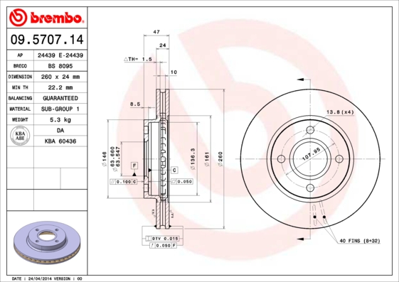 DISQUES SABOTS DE FREIN BREMBO AVANT - FORD MONDEO MK2 260MM photo 2 - milautoparts-fr.ukrlive.com