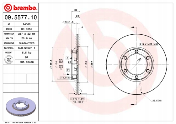 2× BREMBO 09.5577.10 DISQUE DE FREIN + P 59 015 BREMBO SABOTS DE FREIN FREINS ISUZU photo 2 - milautoparts-fr.ukrlive.com