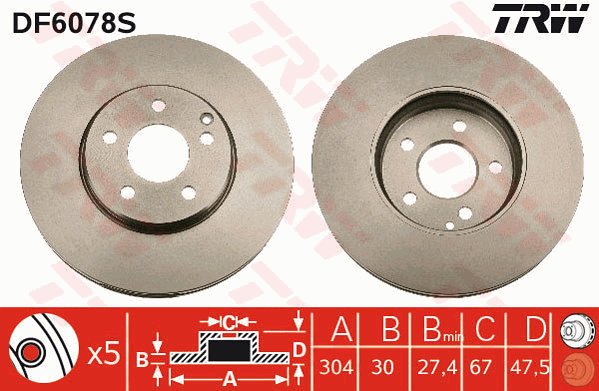 2× TRW DF6078S DISQUE DE FREIN + TRW GDB1215 COMPLET DE SABOTS DE FREIN HAMULCOWYCH, FREINS TARCZOWE photo 2 - milautoparts-fr.ukrlive.com