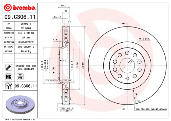 DISCS PADS BREMBO FRONT SKODA OCTAVIA III 340MM photo 2 - milautoparts-fr.ukrlive.com