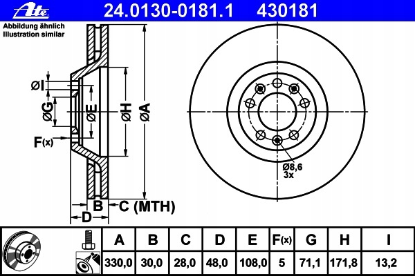 ATE DISQUES AVANT CITROEN C5 C6 330X30MM CRACOVIE photo 2 - milautoparts-fr.ukrlive.com