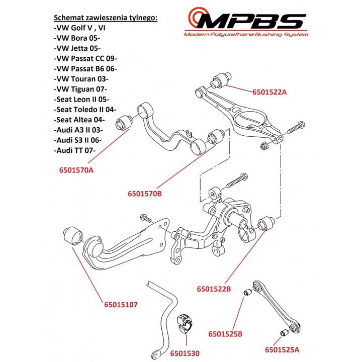 INSERTS SWINGARM SET SUSPENSION REAR VW PASSAT CC B6 B7 POLYURETHANE photo 2 - milautoparts-fr.ukrlive.com