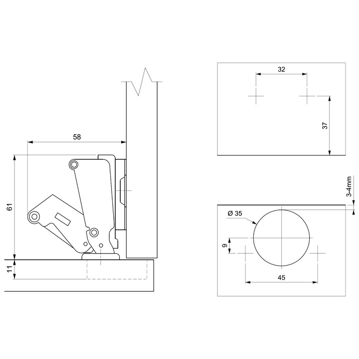 Установка мебельной петли 35 мм чертеж